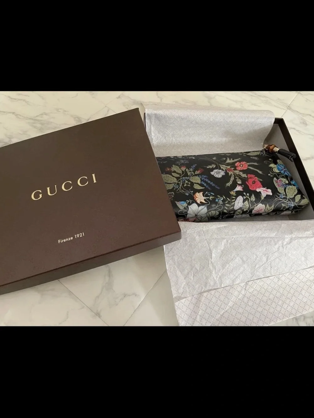 Gucci Black Floral Zip Clutch
